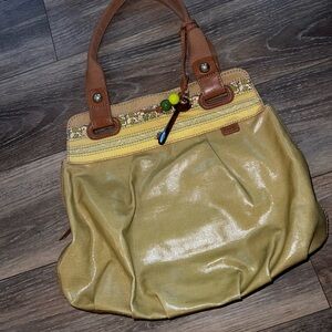 Fossil Green Key-Per Coated Canvas Shopper Tote Purse